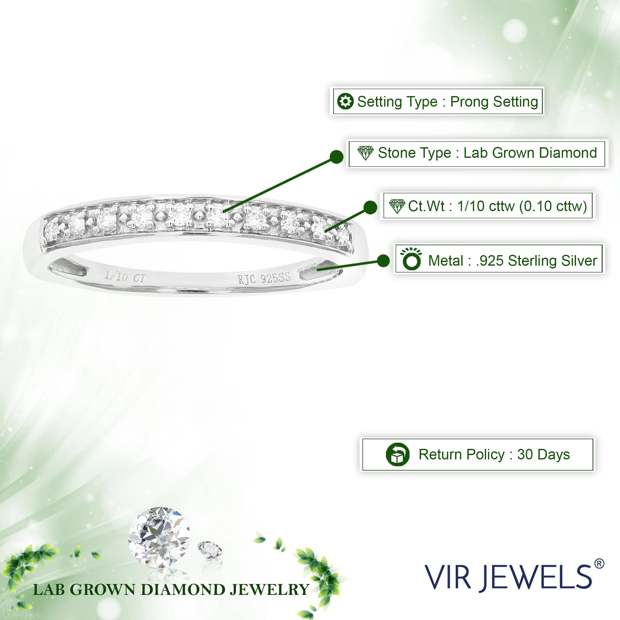 1/10 cttw Lab Grown Diamond Pave Wedding Band in Sterling Silver