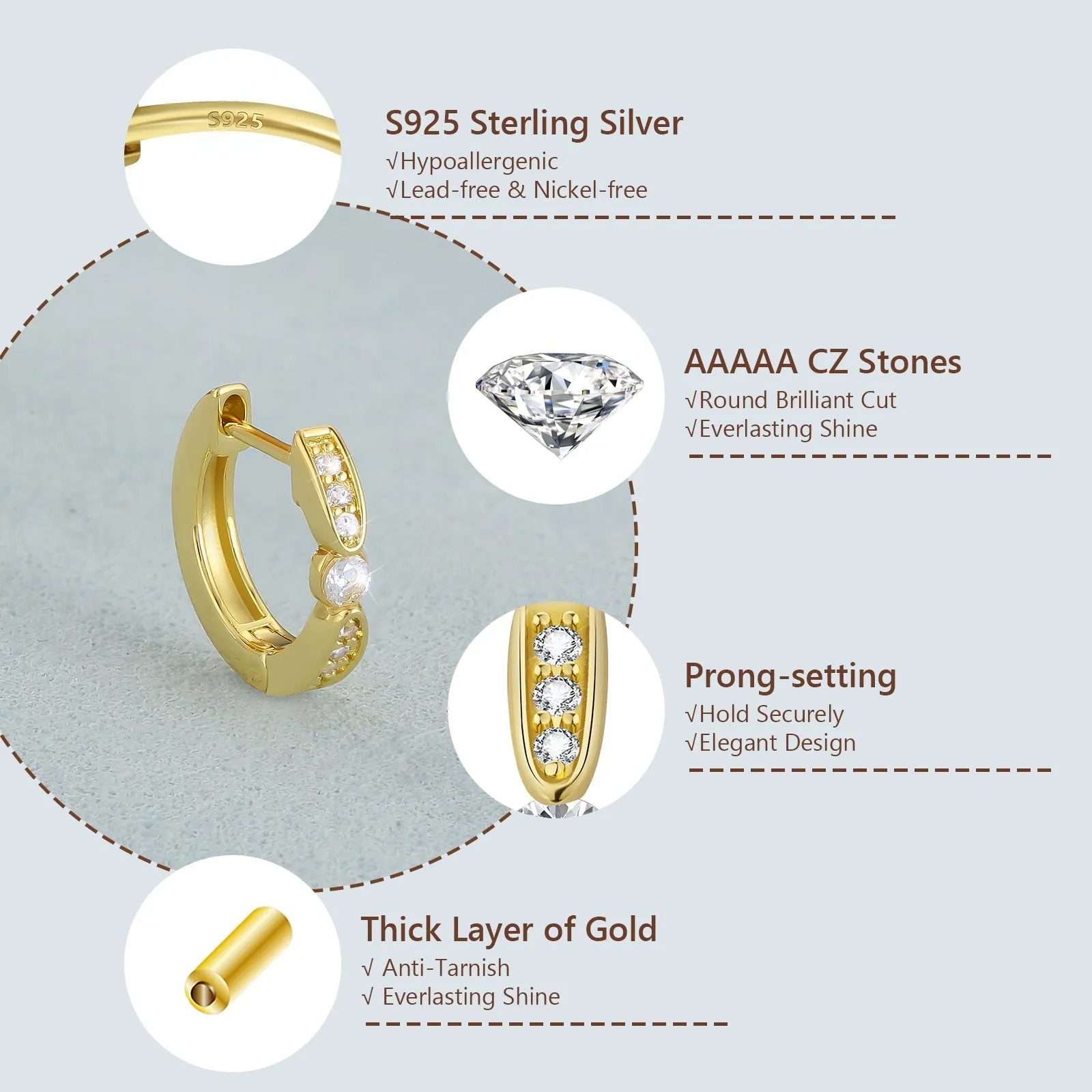 13mm S925 CZ Diamond Hoop Earrings for Women