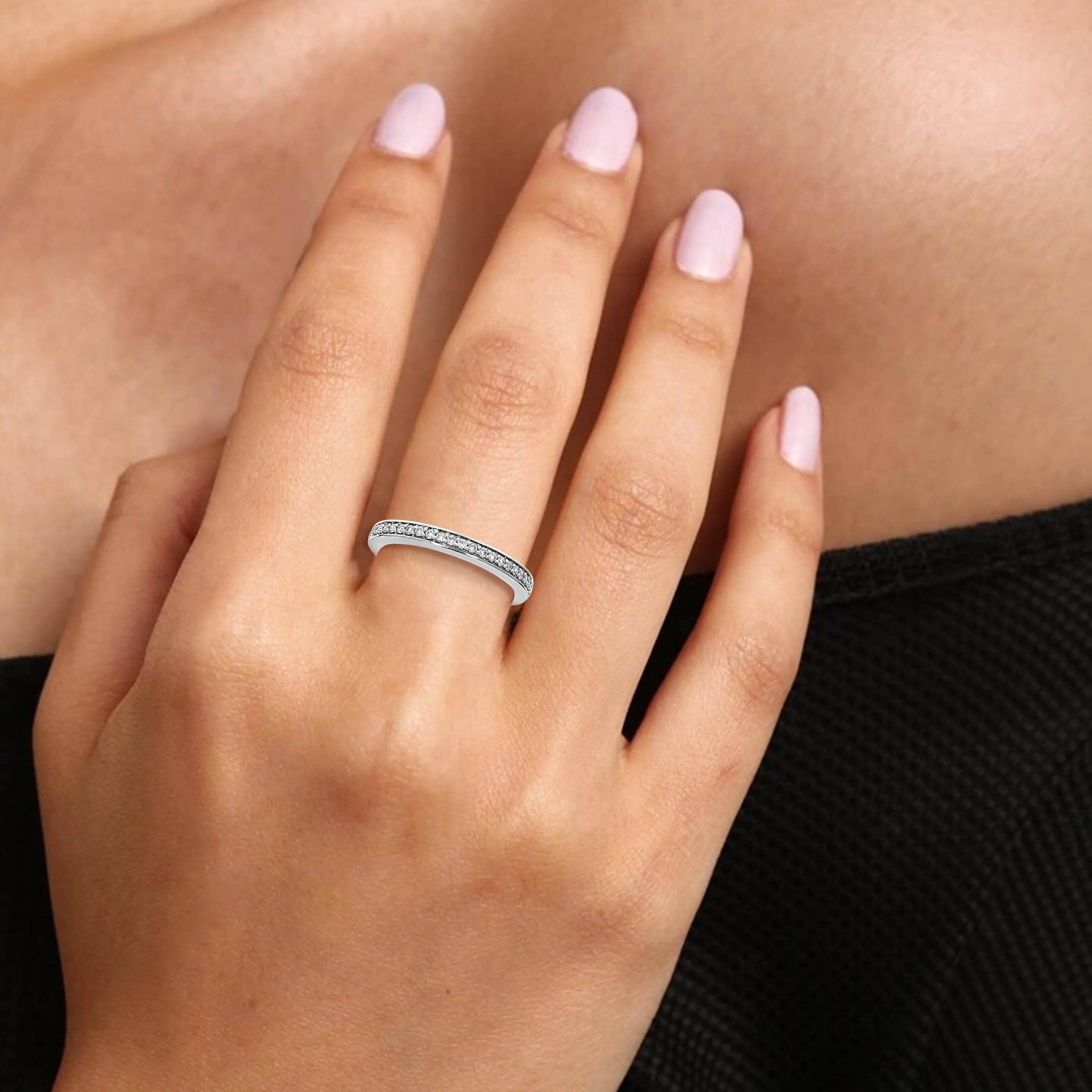 1/5 cttw Lab Grown Diamond Pave Wedding Band in Sterling Silver