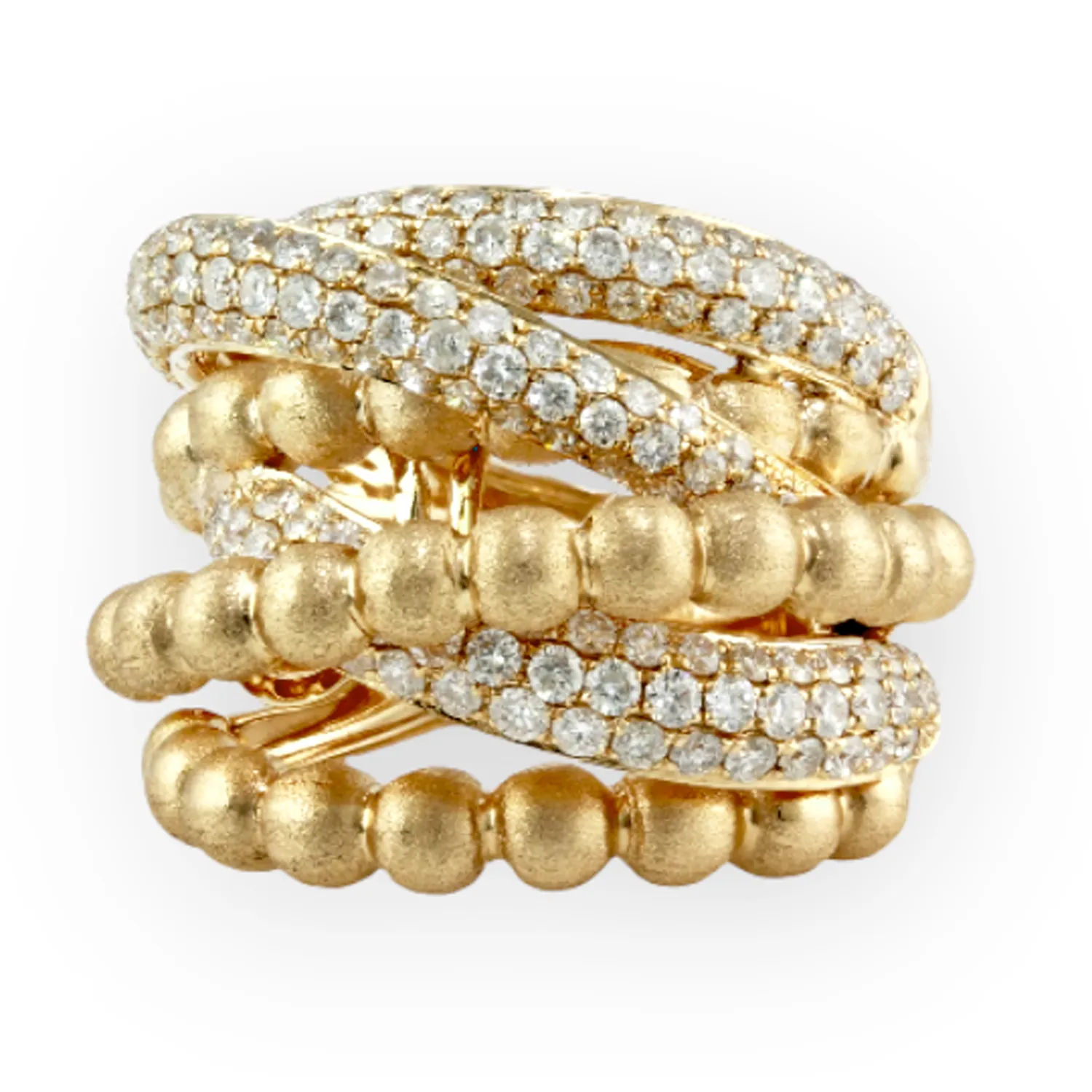 1.63ct Diamonds in 14K Yellow Gold Overlapping Beaded Band Ring