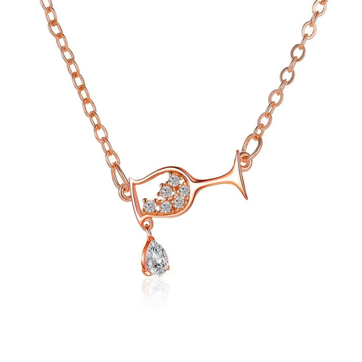18K Gold-Plated Cubic Zirconia Wine Cup Pendant Necklace