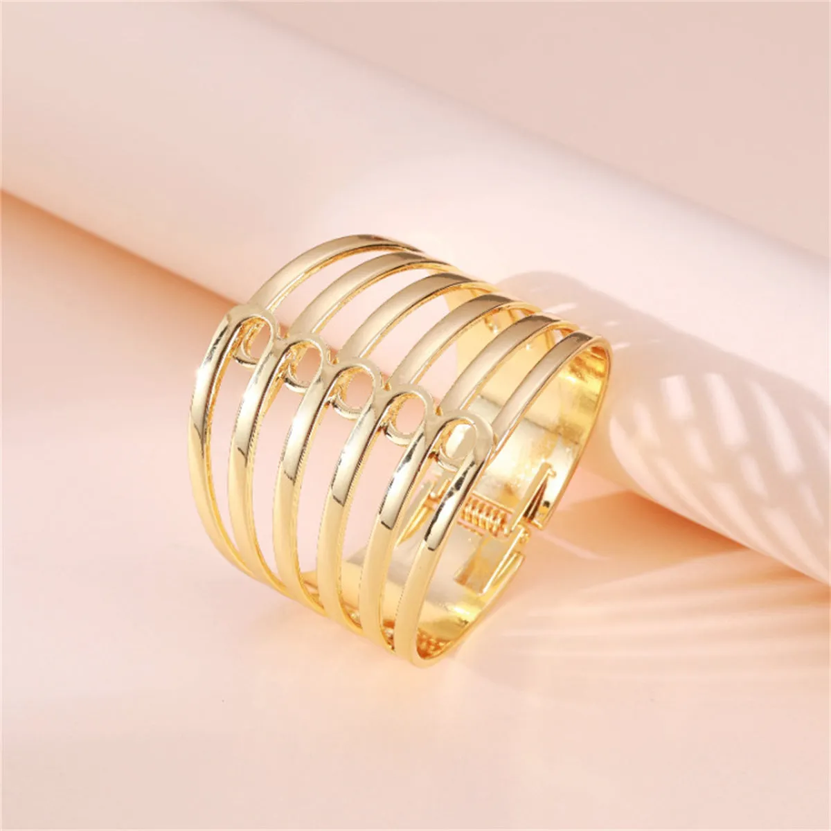 18K Gold-Plated Layered Pin Hinged Bangle