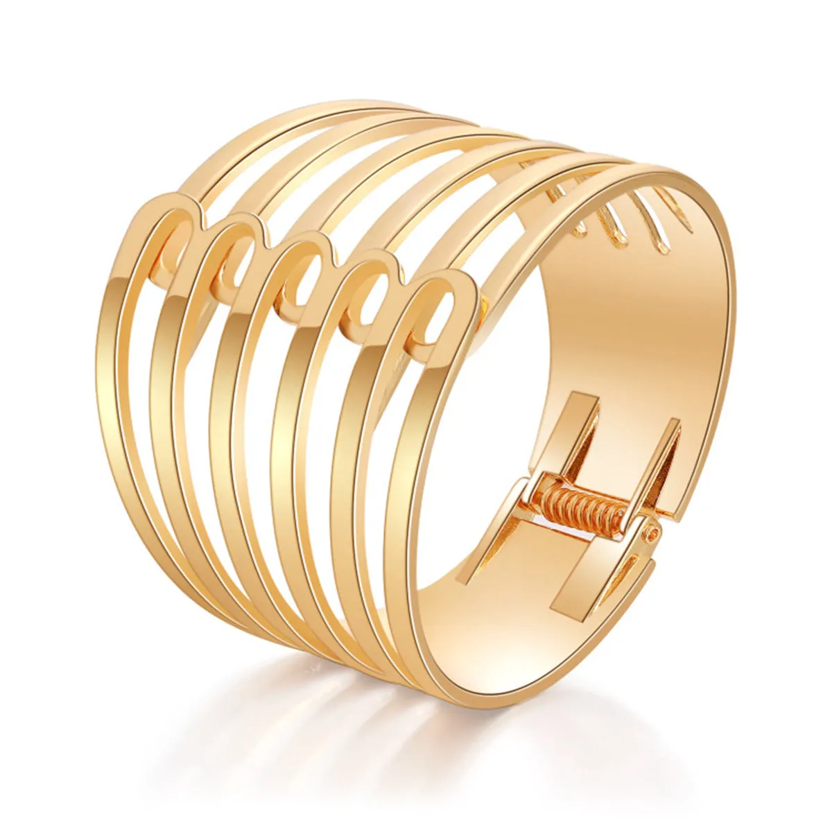18K Gold-Plated Layered Pin Hinged Bangle