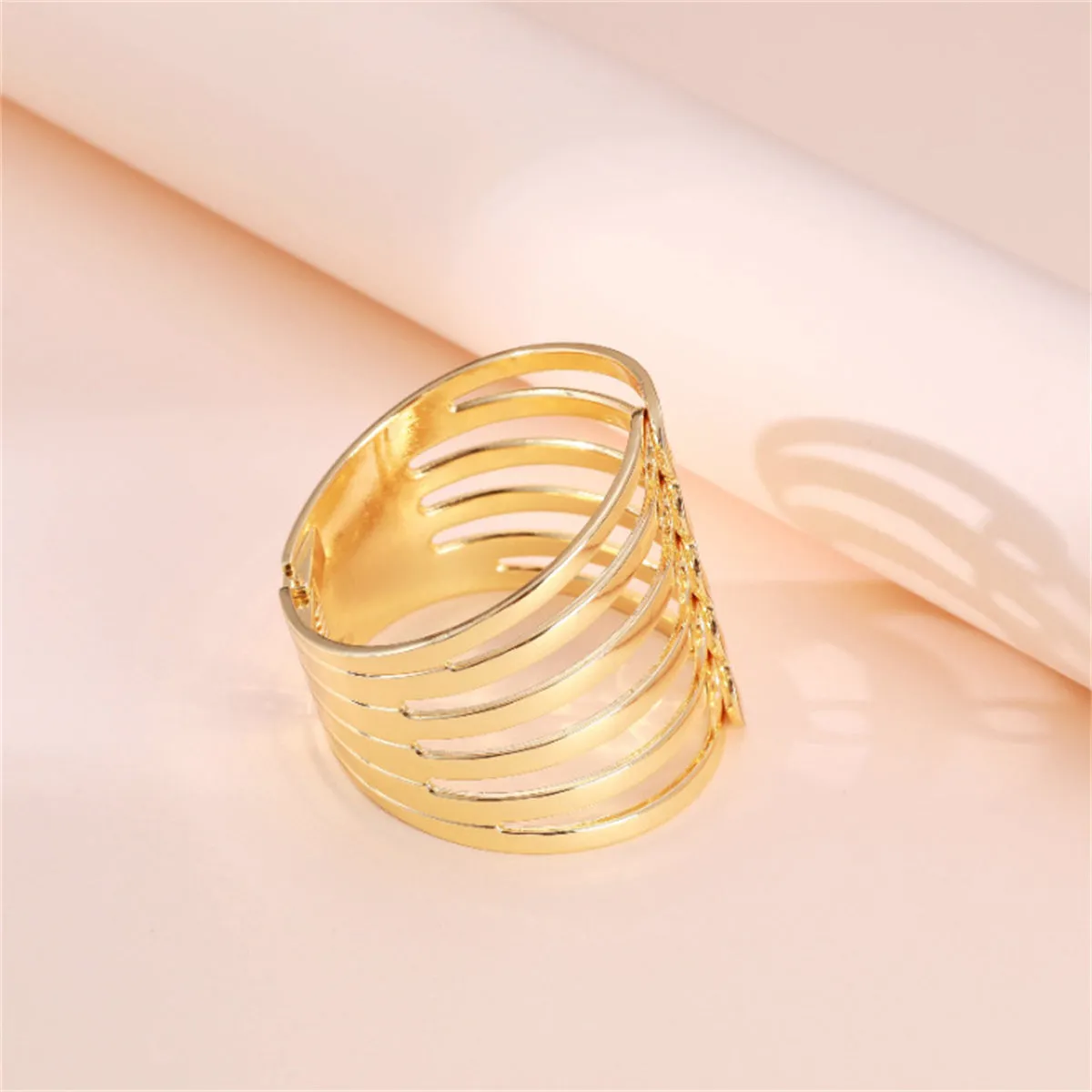 18K Gold-Plated Layered Pin Hinged Bangle