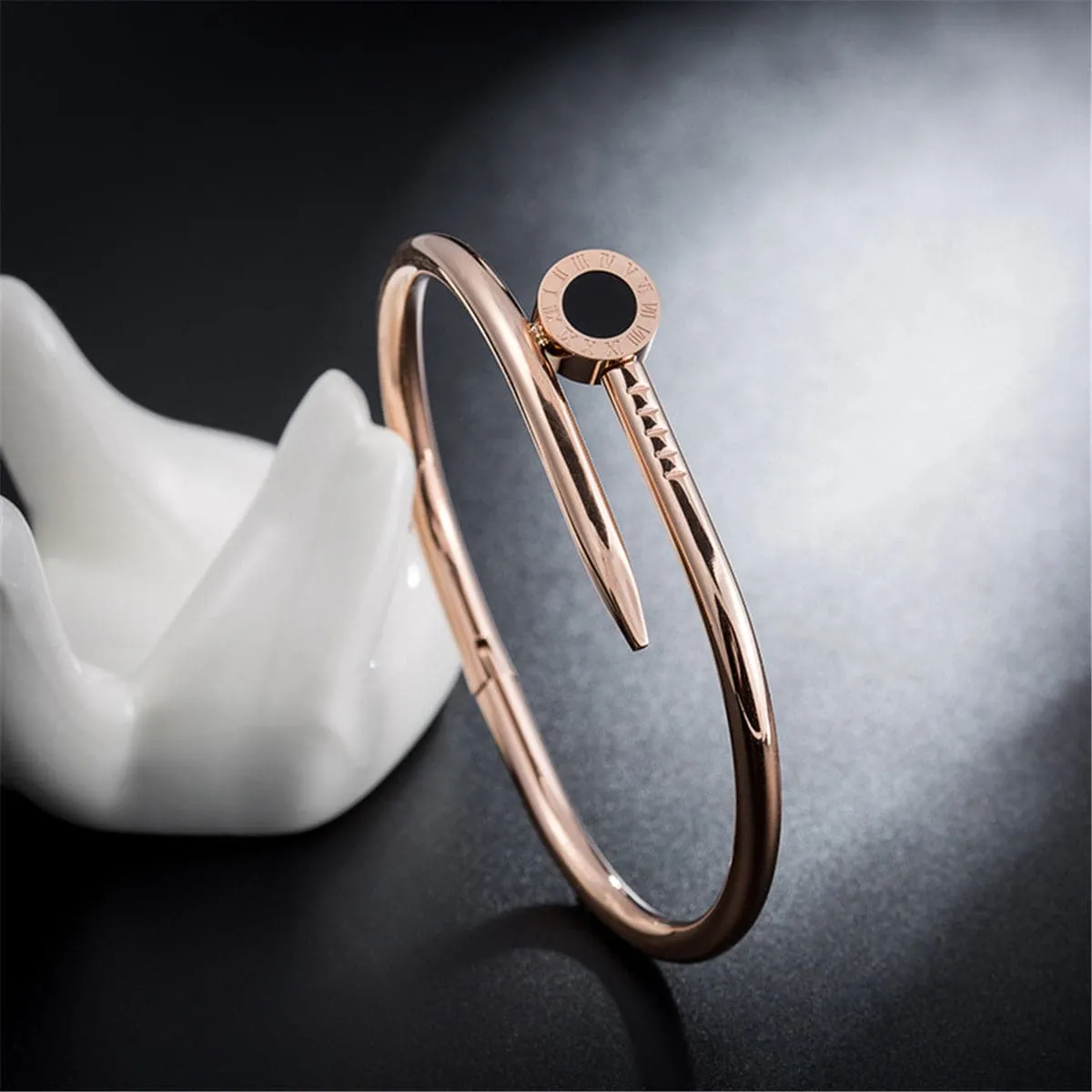 18K Rose Gold-Plated Roman Numeral Screw Cuff