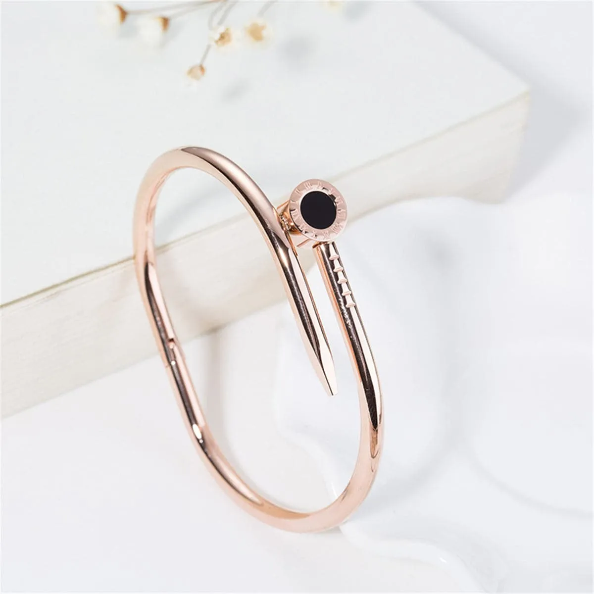 18K Rose Gold-Plated Roman Numeral Screw Cuff