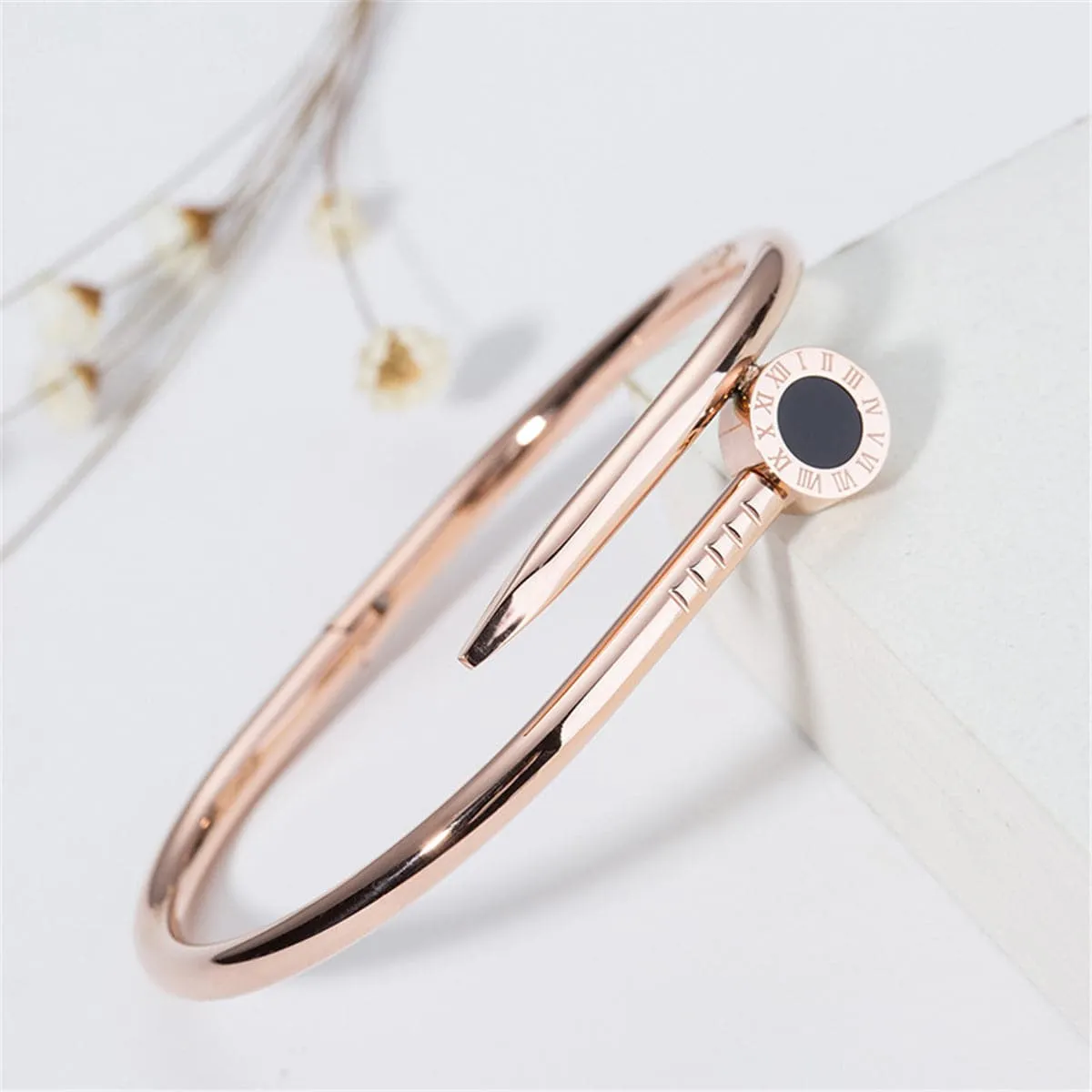 18K Rose Gold-Plated Roman Numeral Screw Cuff