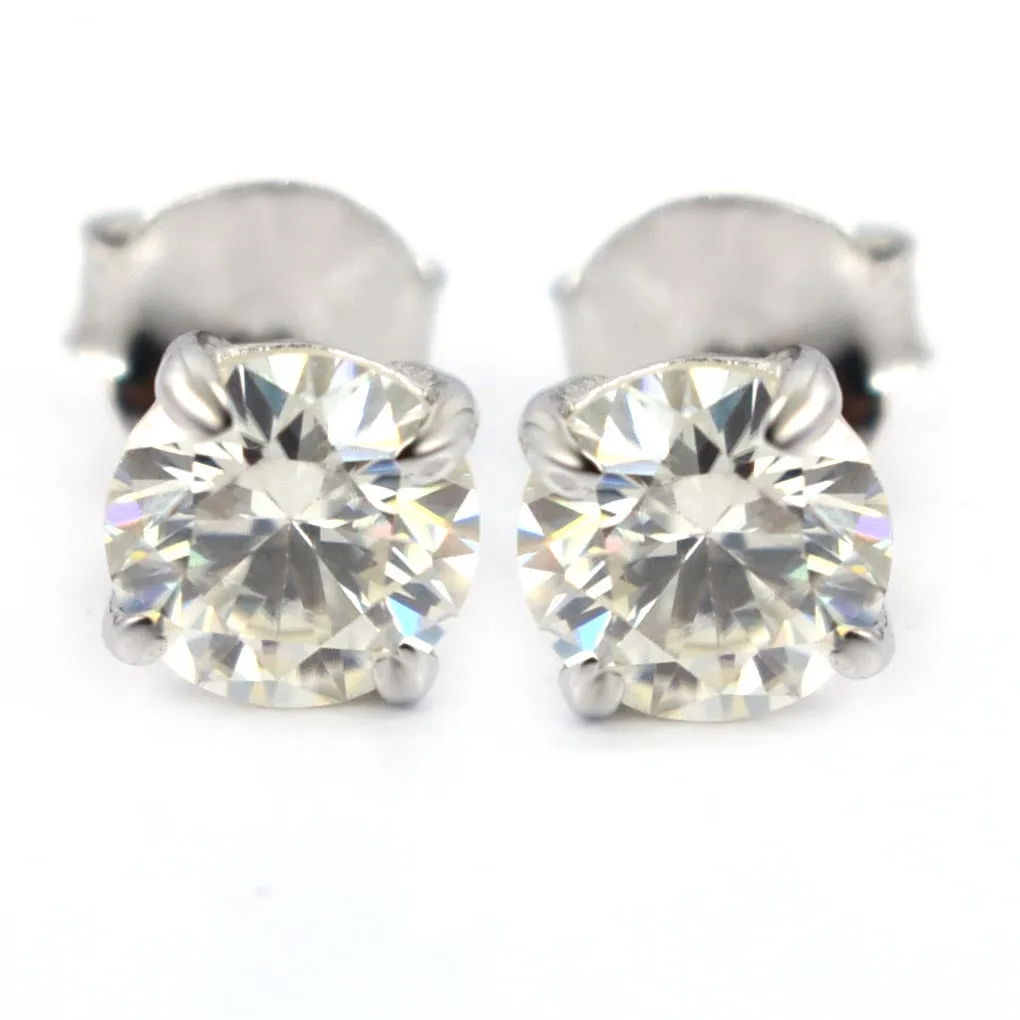 2.10 Ct Elegant Off White Diamond Solitaire Stud Earrings in 925 Silver with White Finish! Great Sparkle and Blink! Certified Diamonds, Gift For Birthday/Anniversary