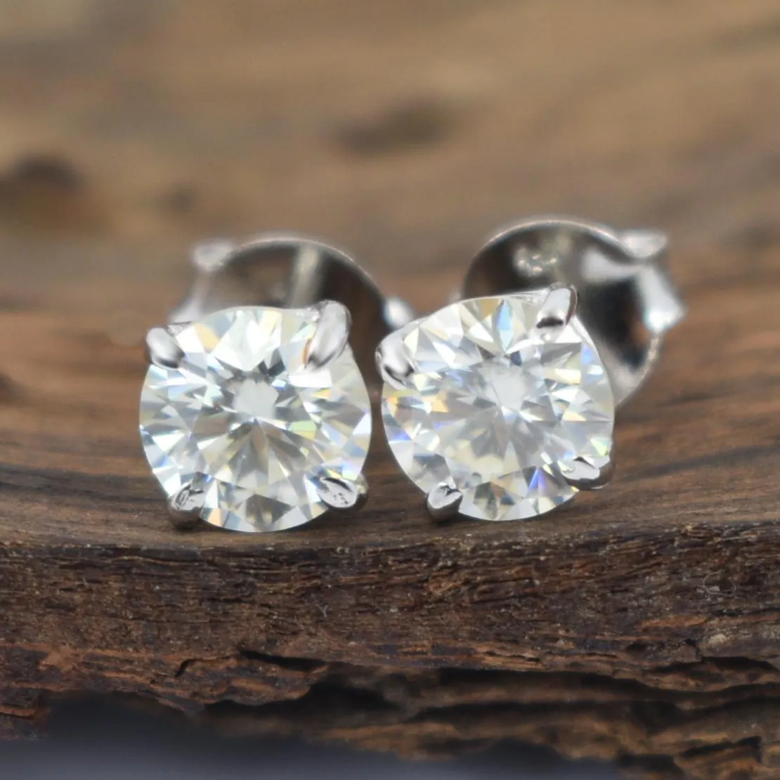 2.10 Ct Elegant Off White Diamond Solitaire Stud Earrings in 925 Silver with White Finish! Great Sparkle and Blink! Certified Diamonds, Gift For Birthday/Anniversary