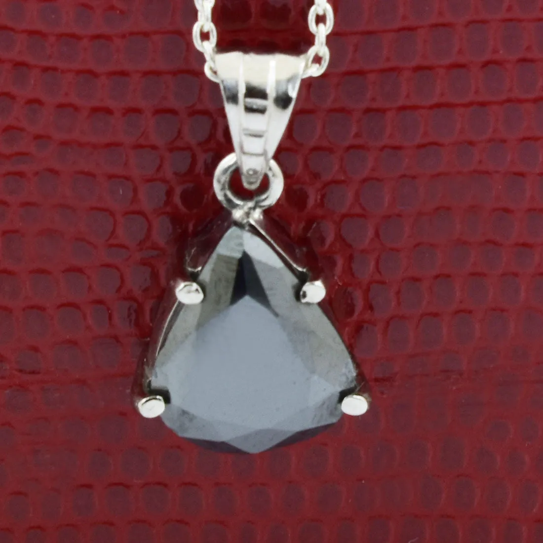 3 Ct Certified Pear Shape Black Diamond Solitaire Pendant in 925 Sterling Silver, Elegant Look & Great Shine