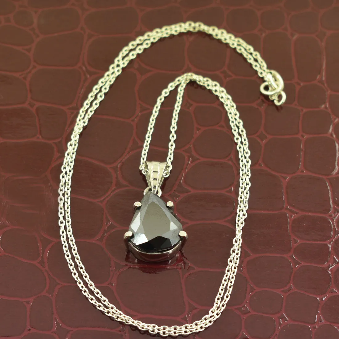 3 Ct Certified Pear Shape Black Diamond Solitaire Pendant in 925 Sterling Silver, Elegant Look & Great Shine