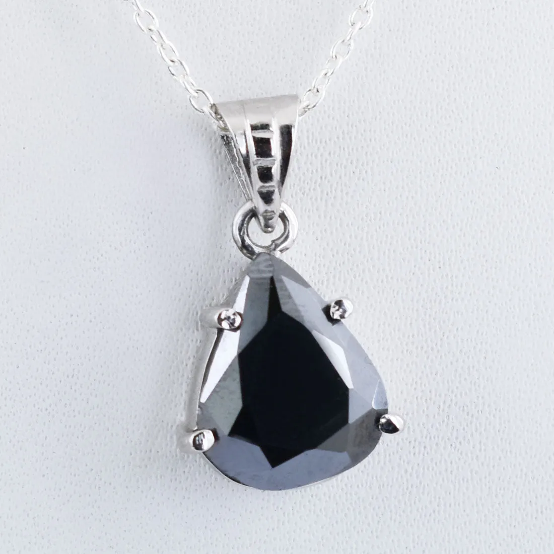 3 Ct Certified Pear Shape Black Diamond Solitaire Pendant in 925 Sterling Silver, Elegant Look & Great Shine