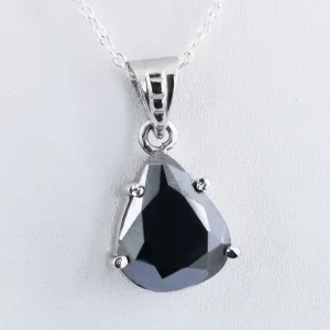 3 Ct Certified Pear Shape Black Diamond Solitaire Pendant in 925 Sterling Silver, Elegant Look & Great Shine