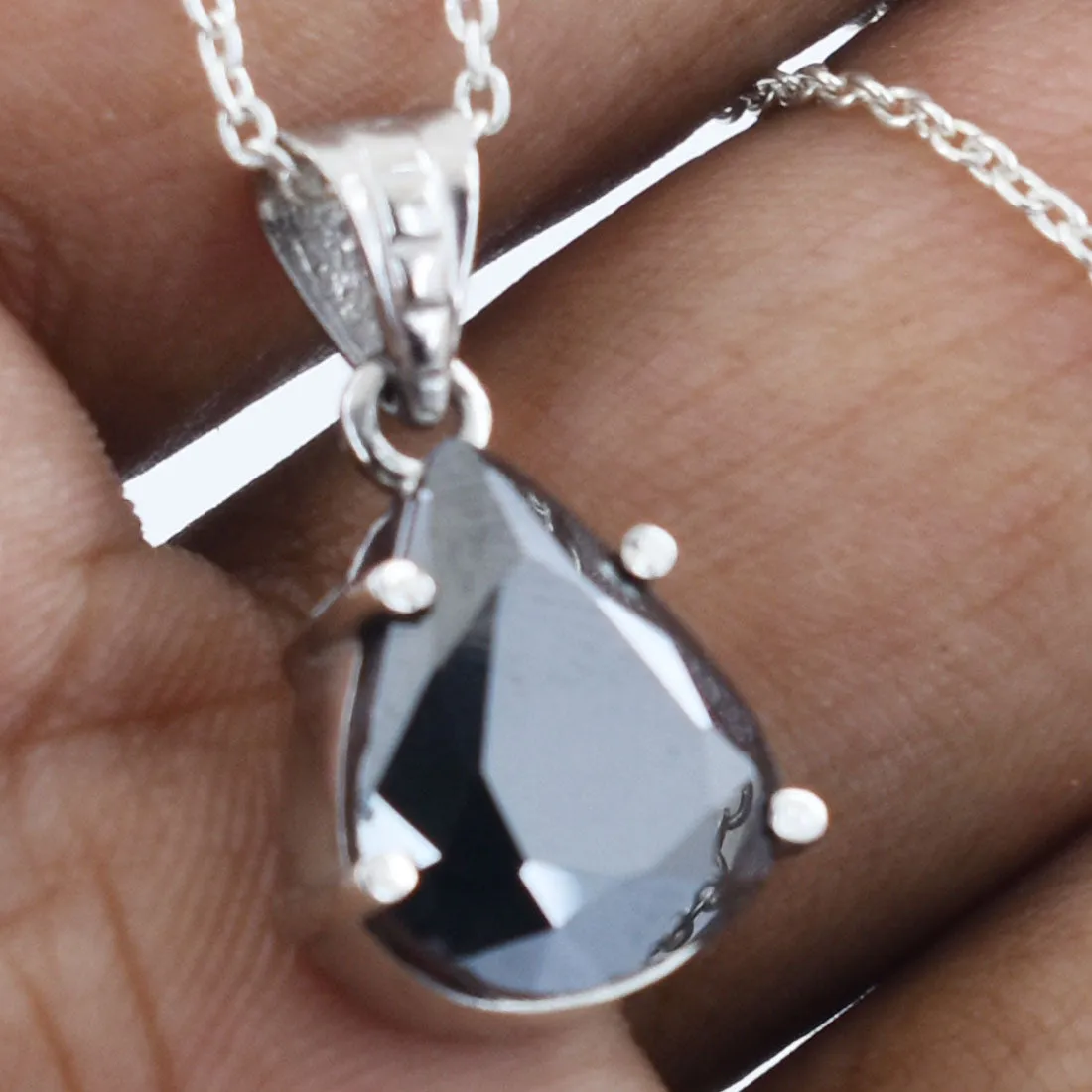 3 Ct Certified Pear Shape Black Diamond Solitaire Pendant in 925 Sterling Silver, Elegant Look & Great Shine