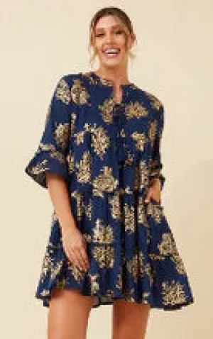 3/4 slv. print/foil dress (d520543)