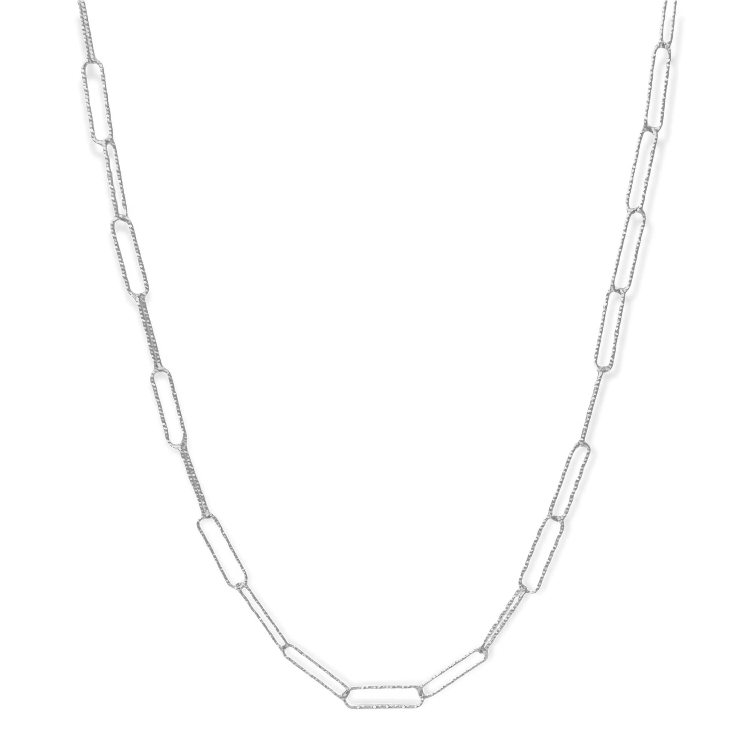 925 ITALY Sterling Silver Diamond-Cut Dainty Paperclip Trendy Necklace
