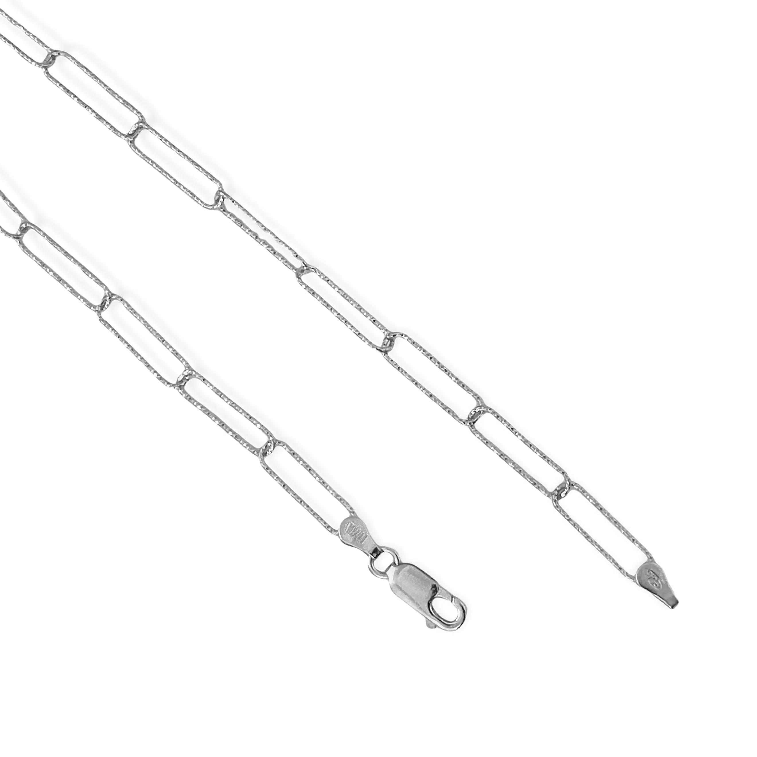 925 ITALY Sterling Silver Diamond-Cut Dainty Paperclip Trendy Necklace