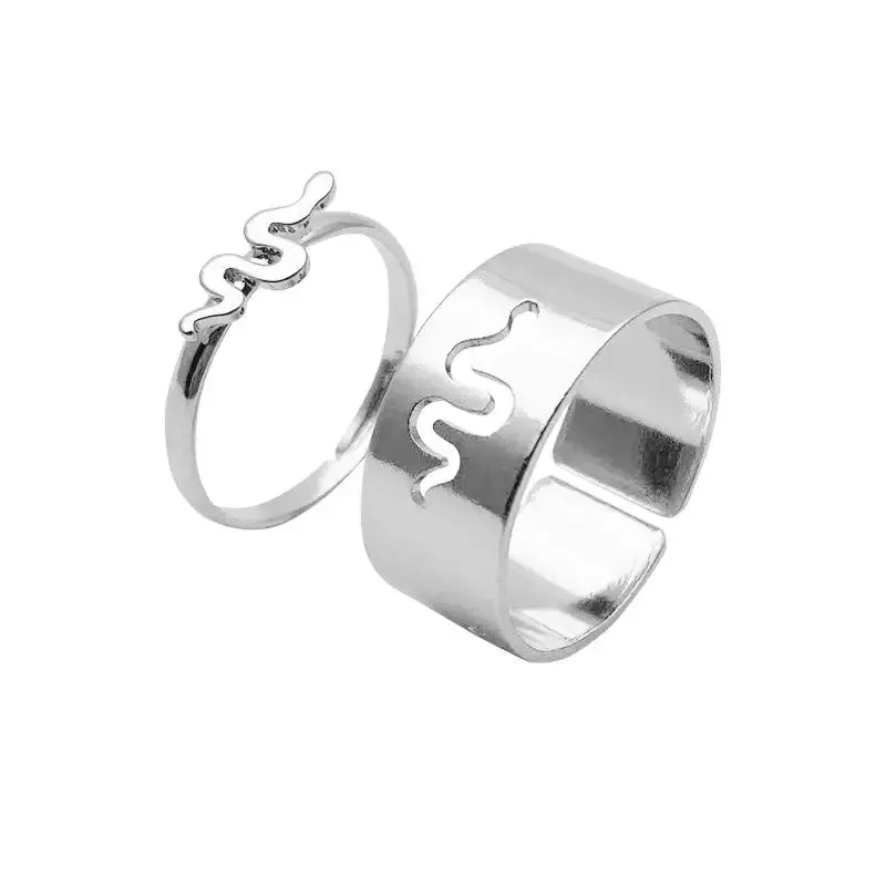 adjustable Silver Snake-shaped Ring Set | Durable Iron, Electroplated Finish