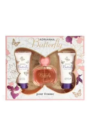 ADRIANNA BUTTERFLY SPRAY PERFUME FOR WOMEN 3 PIECE SET WITH BODY LOTION AND SHOWER GEL