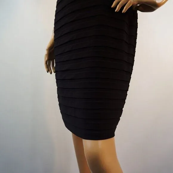 Adrianna Papell Cocktail Party Dress Sz 10 Black Nude Lace Overlay Short Sleeve