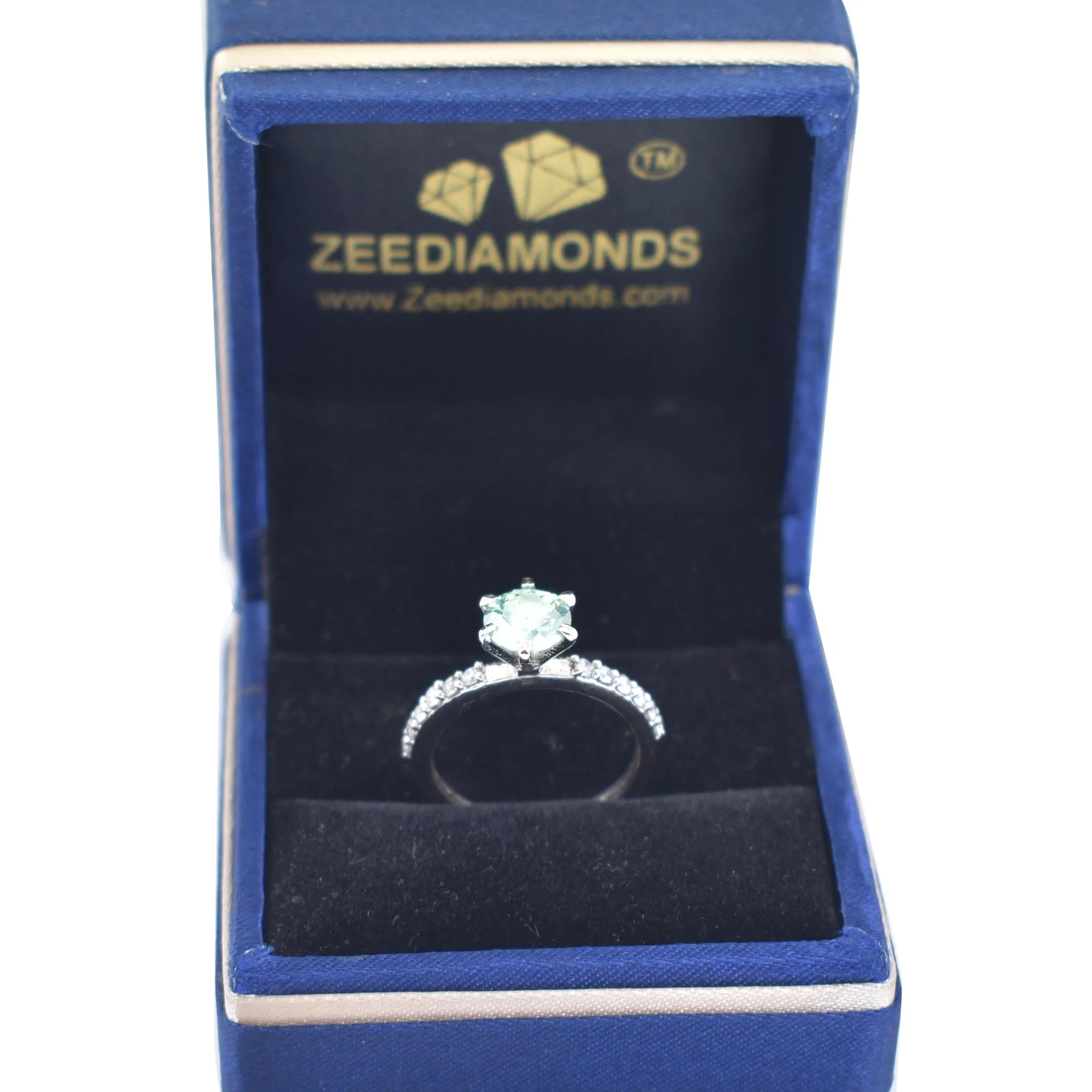 Amazing Blue Diamond Women's Ring with White Accents in 925 Silver! Latest Collection & Elegant Shine! Ideal For Anniversary Gift, 1.50 Ct Certified Diamond!