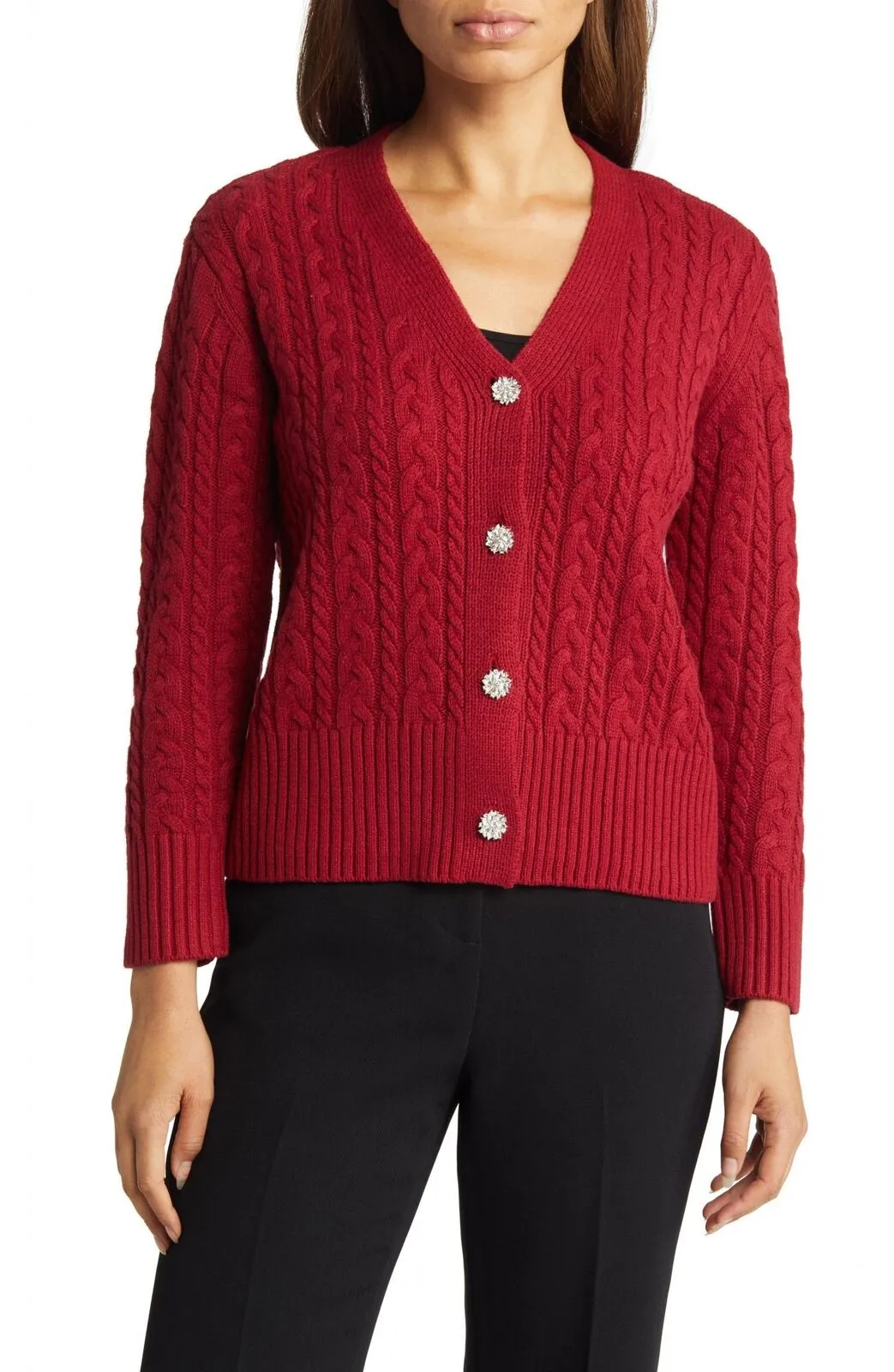 Anne Klein Women's Cable Cardigan with Jewel Buttons 10847789
