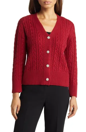 Anne Klein Women's Cable Cardigan with Jewel Buttons 10847789