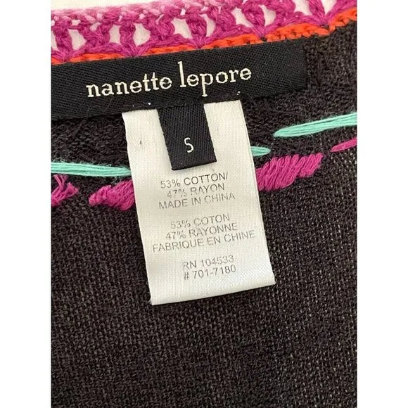 Anthropologie Nanette Lepore Women's Dress S  Black With Colorful Embroidery  53