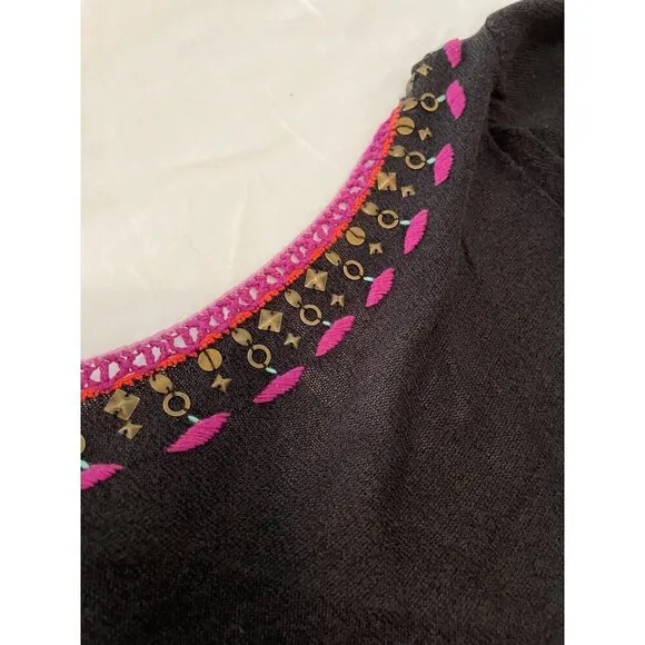 Anthropologie Nanette Lepore Women's Dress S  Black With Colorful Embroidery  53