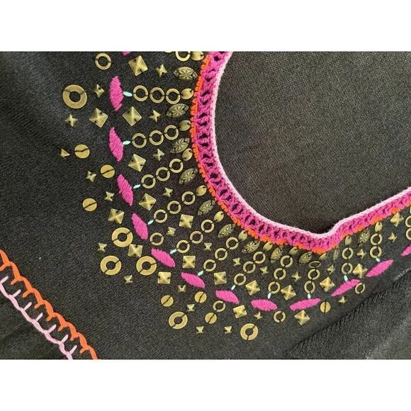 Anthropologie Nanette Lepore Women's Dress S  Black With Colorful Embroidery  53