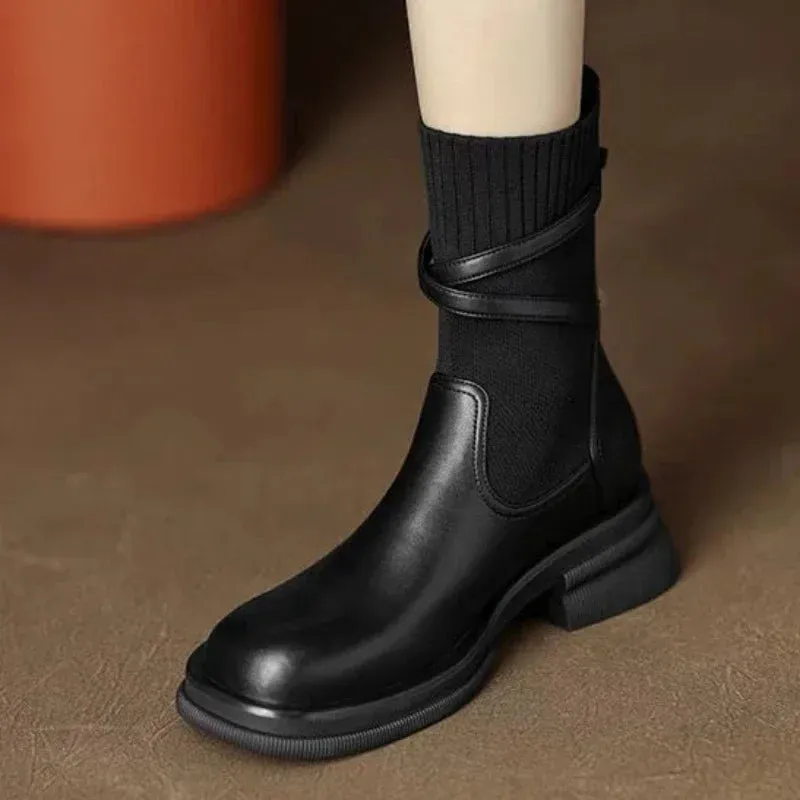 Autumn New Women's Chelsea Boots Vintage Ladies Platform Shoes Chunky