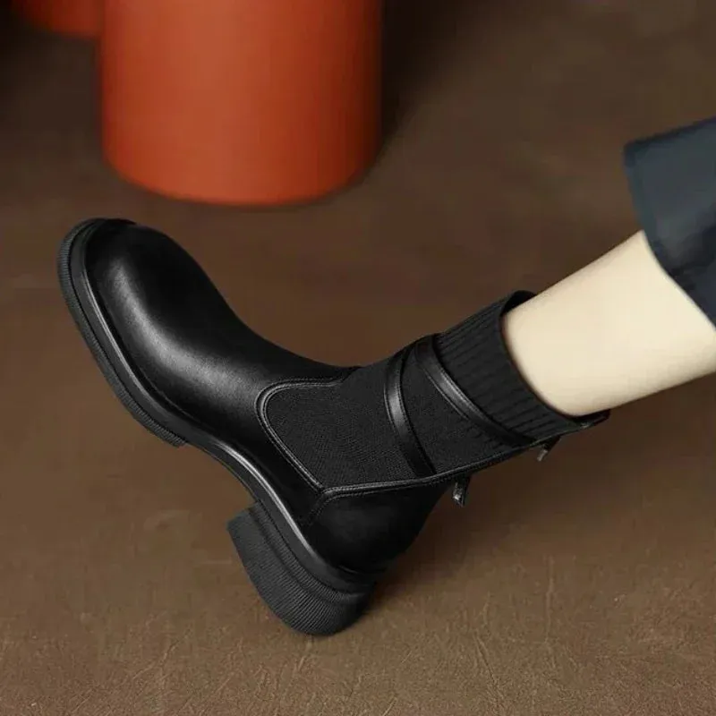 Autumn New Women's Chelsea Boots Vintage Ladies Platform Shoes Chunky