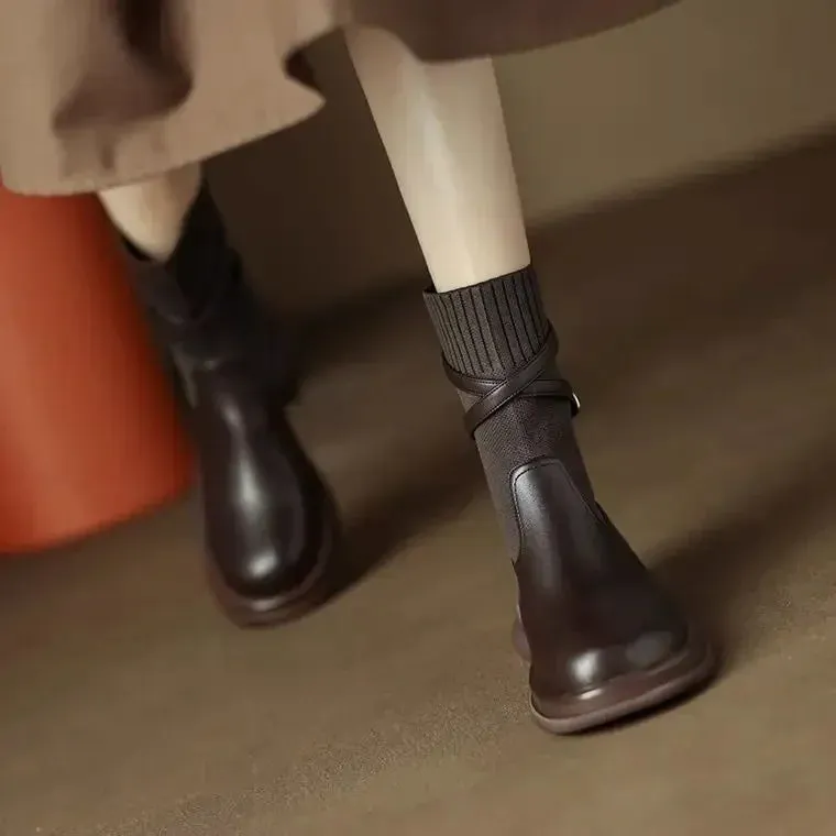 Autumn New Women's Chelsea Boots Vintage Ladies Platform Shoes Chunky
