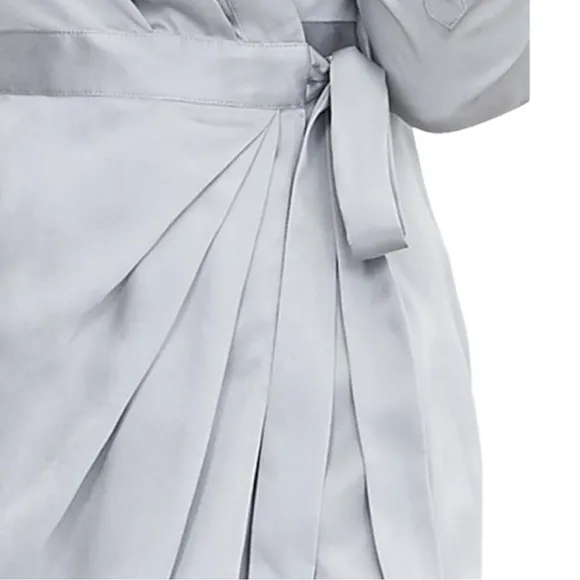BANANA REPUBLIC New 100% Silk Wrap DRESS 12 Petite Long SL Light GRAY Silver NWT