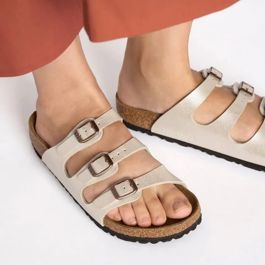 Birkenstock Florida Sandals - Graceful Pearl White Birko-Flor | Comfortable Cork Footbed