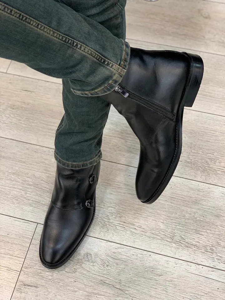 Black Leather Chelsea Zipper Boots - Zipper Boots