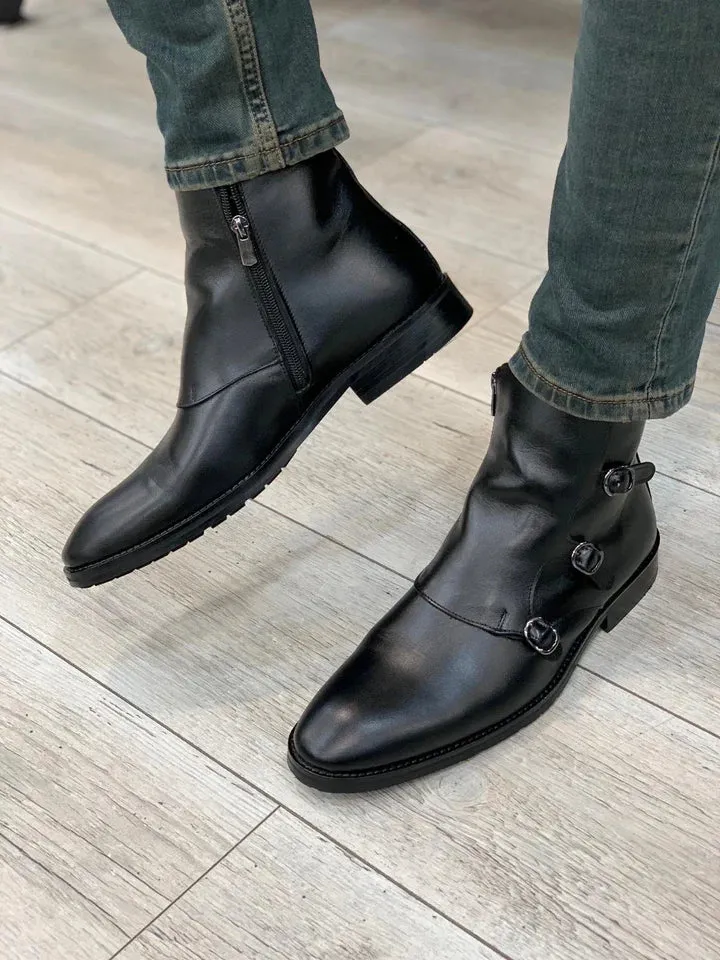 Black Leather Chelsea Zipper Boots - Zipper Boots