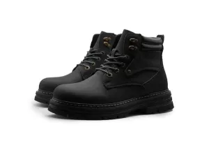 Black Nubuck Leather Lace-Up Adventure Ambler Zipper in Middle Chunky Boots - Hiking and Trekking Boots