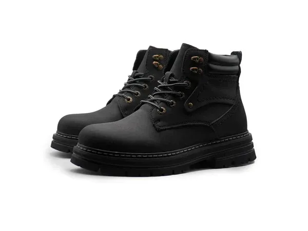 Black Nubuck Leather Lace-Up Adventure Ambler Zipper in Middle Chunky Boots - Hiking and Trekking Boots