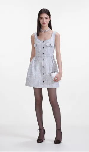 Blue Boucle Sleeveless Mini Dress