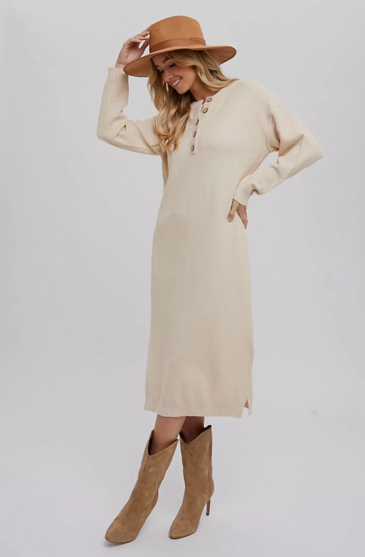 Blue Ivy Cream Midi Sweater Dress