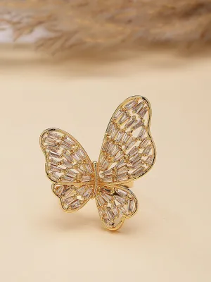Bohey by KARATCART Gold Plated Cubic Zirconia Studded Butterfly Design Women's Cocktail Ring