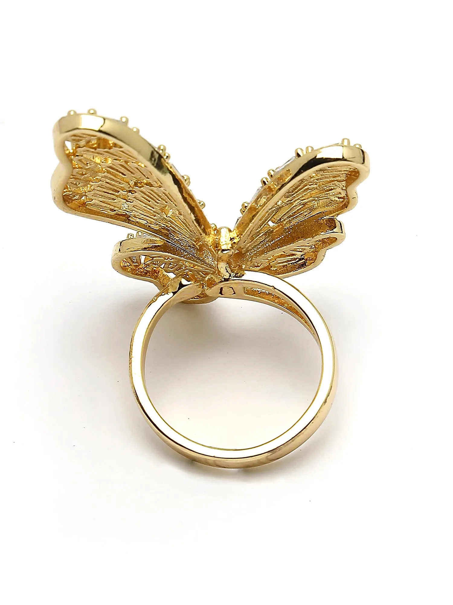 Bohey by KARATCART Gold Plated Cubic Zirconia Studded Butterfly Design Women's Cocktail Ring