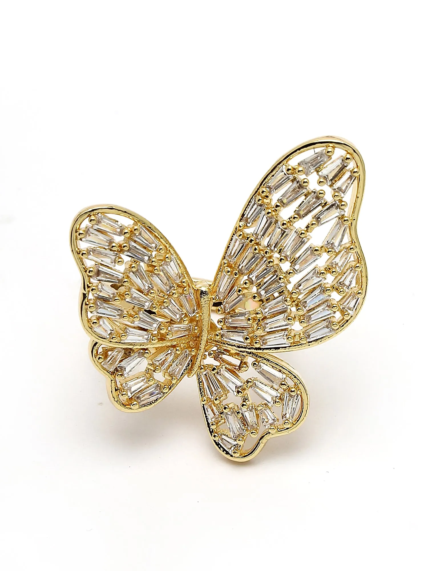Bohey by KARATCART Gold Plated Cubic Zirconia Studded Butterfly Design Women's Cocktail Ring