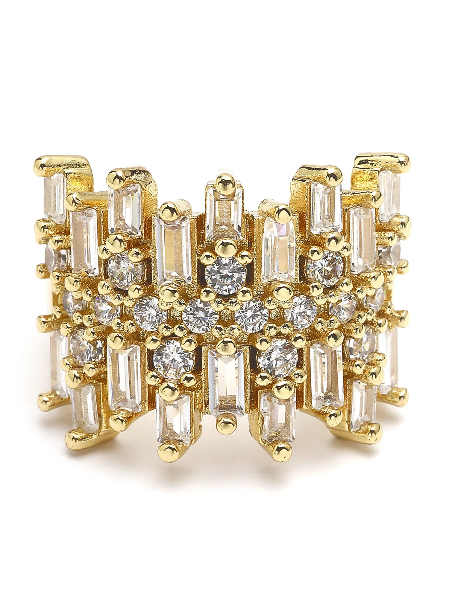Bohey by KARATCART Gold Plated Cubic Zirconia Studded Cluster Women's Ring