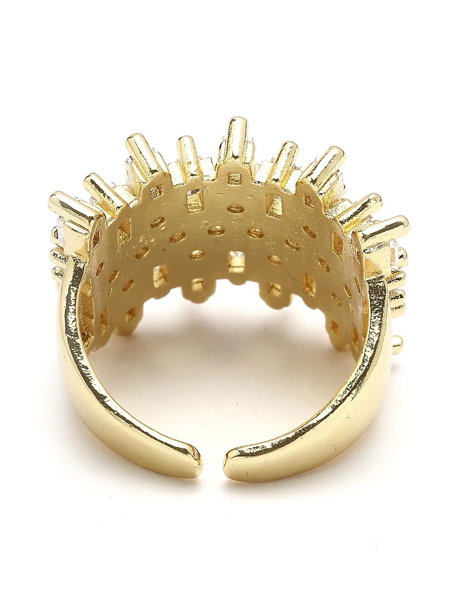 Bohey by KARATCART Gold Plated Cubic Zirconia Studded Cluster Women's Ring