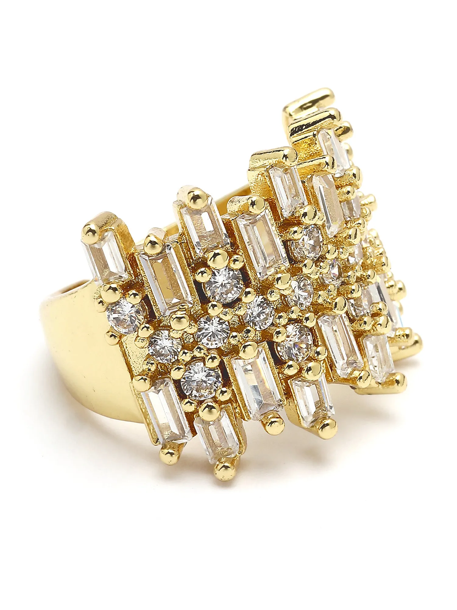 Bohey by KARATCART Gold Plated Cubic Zirconia Studded Cluster Women's Ring