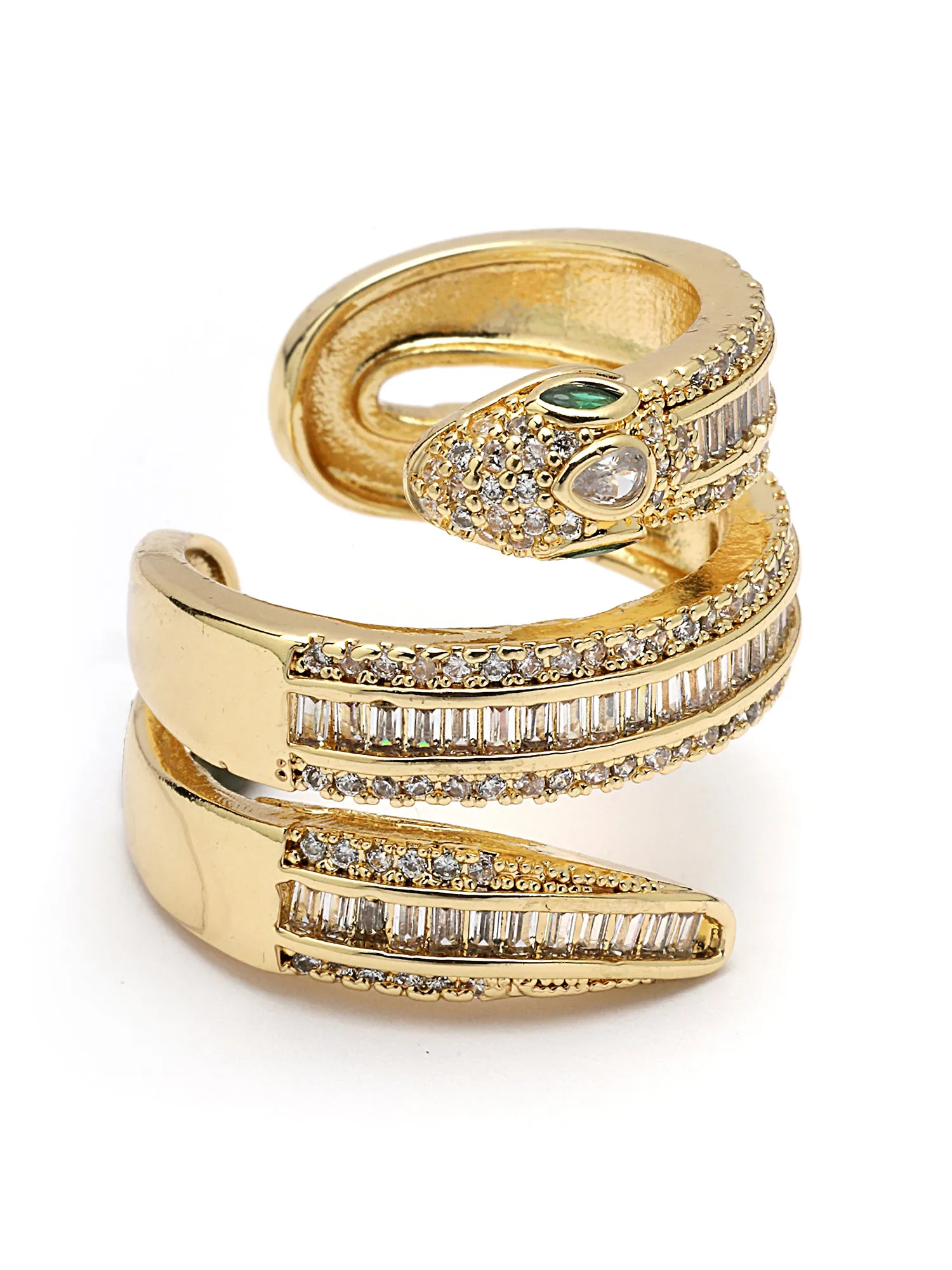 Bohey by KARATCART Gold Plated Cubic Zirconia Studded Snake Design Women's Finger Ring