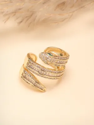 Bohey by KARATCART Gold Plated Cubic Zirconia Studded Snake Design Women's Finger Ring