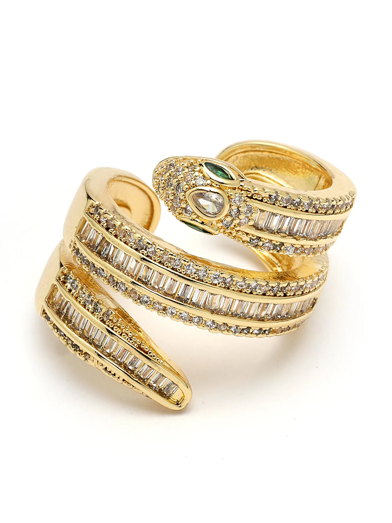 Bohey by KARATCART Gold Plated Cubic Zirconia Studded Snake Design Women's Finger Ring